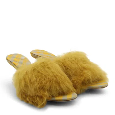 Burberry Jackie Shearling And Leather Mules In Manilla/hunter Ip Check