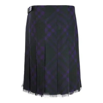 Burberry Check Print Kilt With Belted Detail In Deep Royal Ip Check
