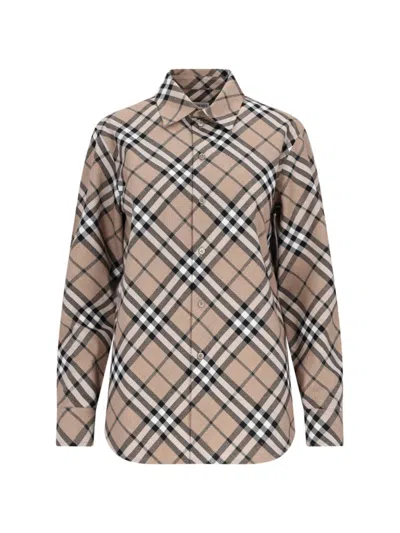 Burberry Ered Wool Blend Shirt In Brown