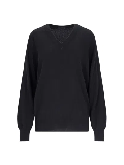 Canessa V-neck Sweater In Black Cashmere Ribbed Trim In Black