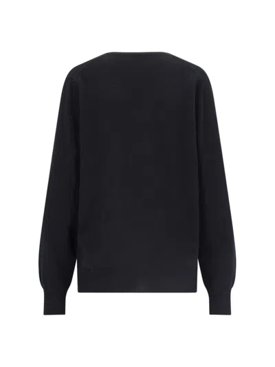 Canessa V-neck Sweater In Black Cashmere Ribbed Trim In Black