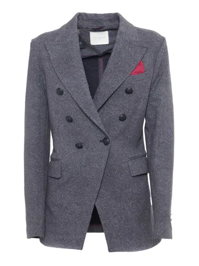 Circolo 1901 Double-breasted Cotton Jacket With American Rear Vent In Gray