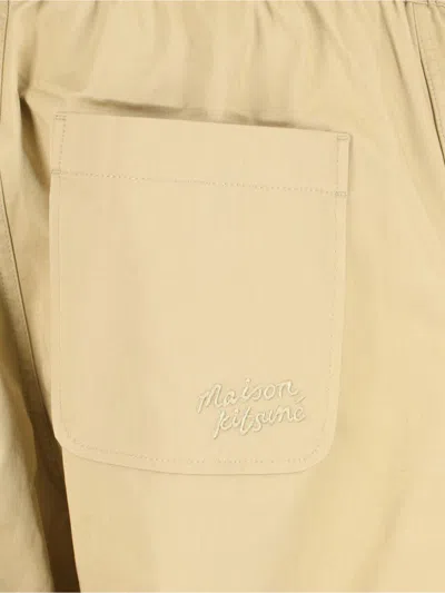 Maison Kitsuné Straight Trousers With Elastic Waistband And Pockets In Beige