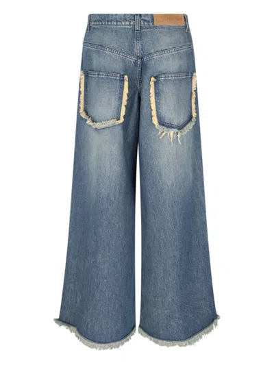 Moncler Genius Wide Leg Frayed Hem Trousers With Pockets In Blue