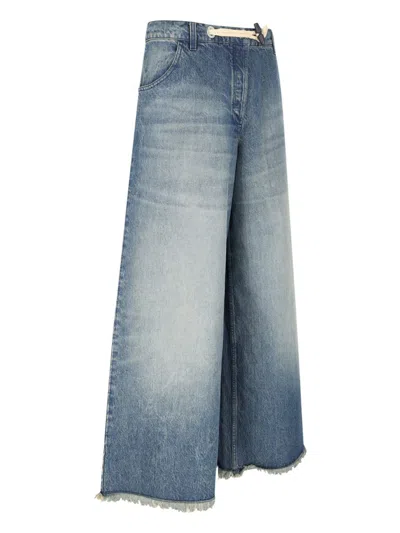 Moncler Genius Wide Leg Frayed Hem Trousers With Pockets In Blue