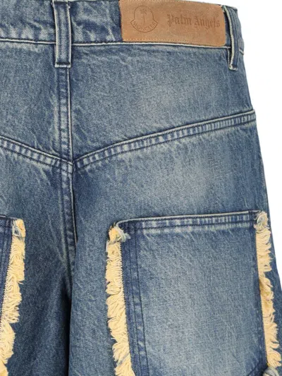 Moncler Genius Wide Leg Frayed Hem Trousers With Pockets In Blue