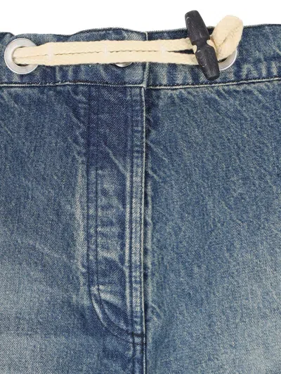 Moncler Genius Wide Leg Frayed Hem Trousers With Pockets In Blue