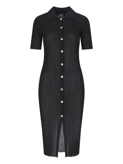 Versace Rib Midi Shirtdress In Black