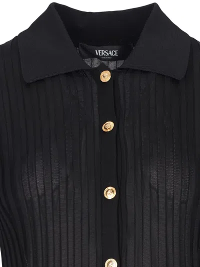 Versace Rib Midi Shirtdress In Black