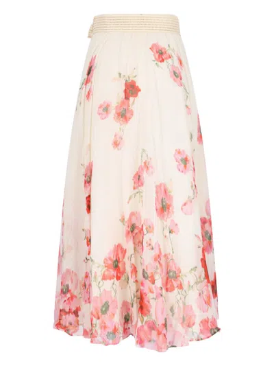 Zimmermann Lightburst Floral Cotton And Silk Maxi Skirt In White