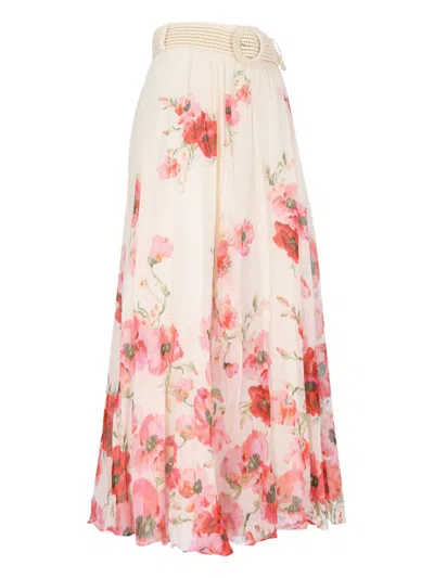 Zimmermann Lightburst Floral Cotton And Silk Maxi Skirt In White