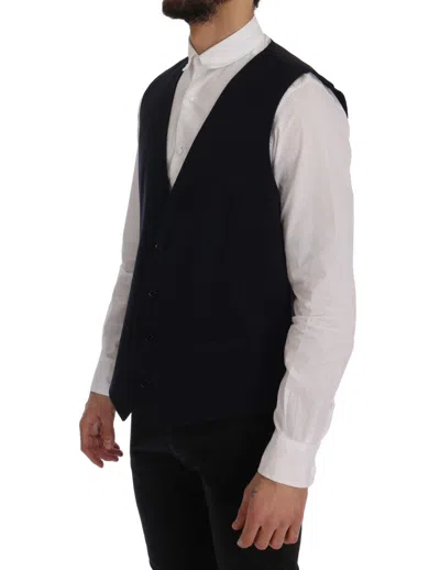 Dolce & Gabbana Black Staff Wool Striped Vest In Blue