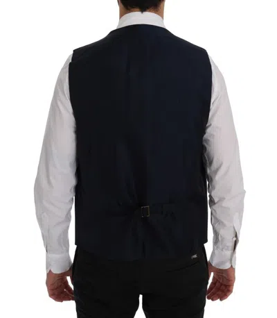 Dolce & Gabbana Black Staff Wool Striped Vest In Blue