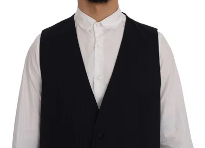 Dolce & Gabbana Black Staff Wool Striped Vest In Blue
