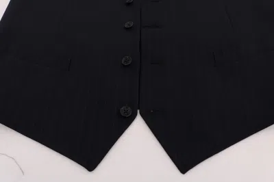 Dolce & Gabbana Black Staff Wool Striped Vest In Blue