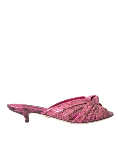 Dolce & Gabbana Pink Exotic Leather Kitten Heels Slides Shoes In Pink