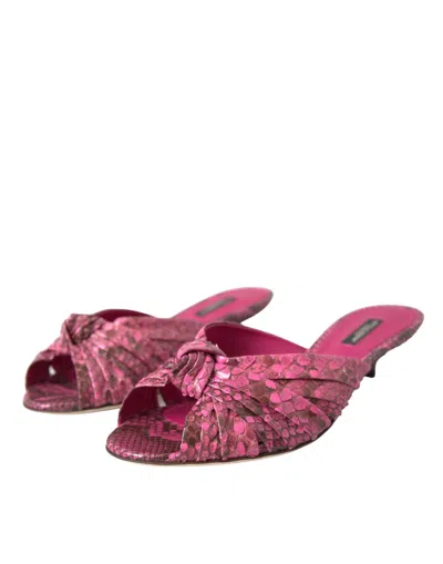 Dolce & Gabbana Pink Exotic Leather Kitten Heels Slides Shoes In Pink