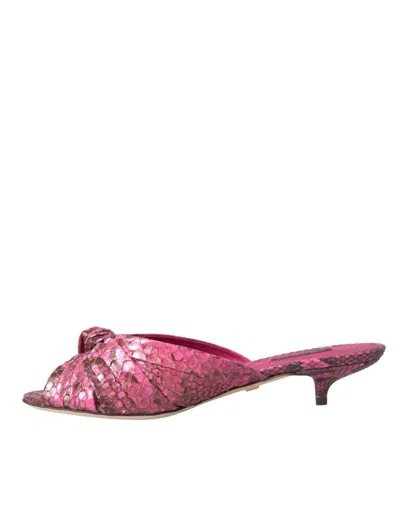 Dolce & Gabbana Pink Exotic Leather Kitten Heels Slides Shoes In Pink