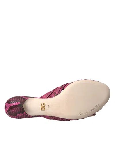 Dolce & Gabbana Pink Exotic Leather Kitten Heels Slides Shoes In Pink