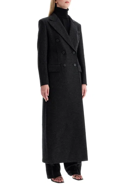 Harris Wharf London Black Double-breasted Long Coat With Peak Revers In Wool Woman In Grey