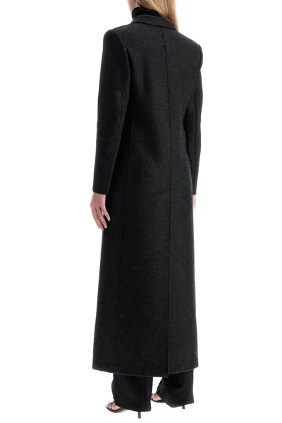 Harris Wharf London Black Double-breasted Long Coat With Peak Revers In Wool Woman In Grey