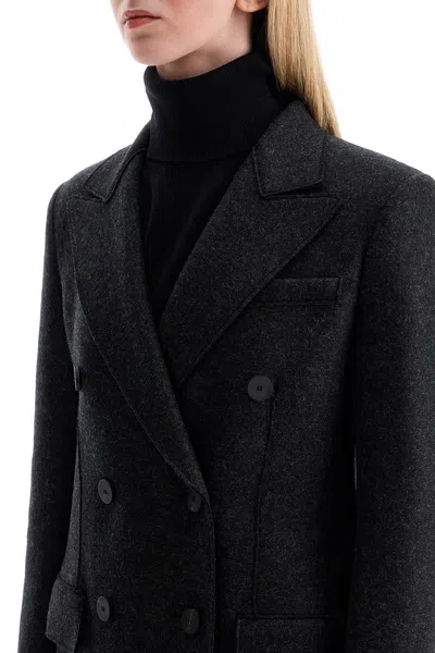 Harris Wharf London Black Double-breasted Long Coat With Peak Revers In Wool Woman In Grey