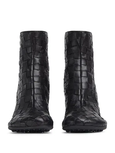 Bottega Veneta Dark Brown Leather Atomic Ankle Boots In Black