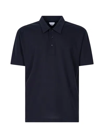 Bottega Veneta Blue Polo With Classic Collar And Embroidered Logo On The Front In Tone On Tone Cotto In Blue