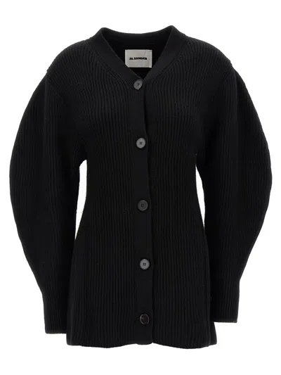 Jil Sander Black Wool Cardigan With Buttons In Black