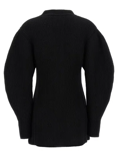 Jil Sander Black Wool Cardigan With Buttons In Black
