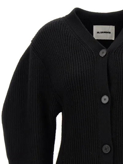 Jil Sander Black Wool Cardigan With Buttons In Black