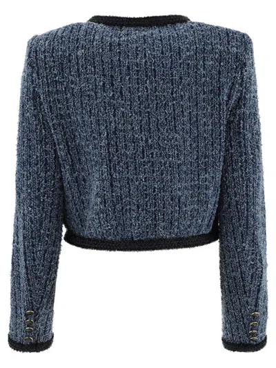 Self-portrait Blue Ripped Denim Cropped Jacket In Blue