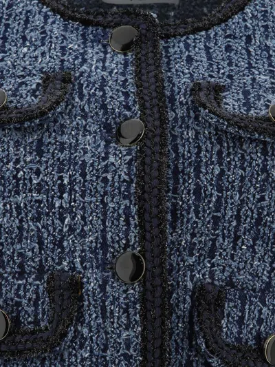 Self-portrait Blue Ripped Denim Cropped Jacket In Blue