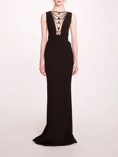 Marchesa Jewel Embellished Column Gown In Black