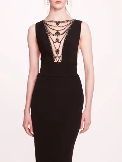 Marchesa Jewel Embellished Column Gown In Black