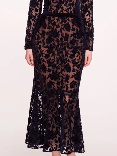 Marchesa Long Sleeve Velvet Midi Dress In Midnight
