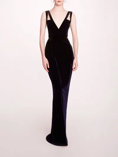MARCHESA SLEEVELESS VELVET COLUMN GOWN 