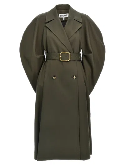 Loewe Double-breasted Drill Trench Coat In Green