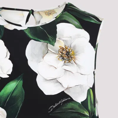 Dolce & Gabbana Gardenia Print Stretch Silk Charmeuse Sleeveless Top In Black