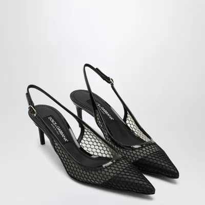 Dolce & Gabbana Vernice Patent Leather-trimmed Mesh Slingback Pumps In Black