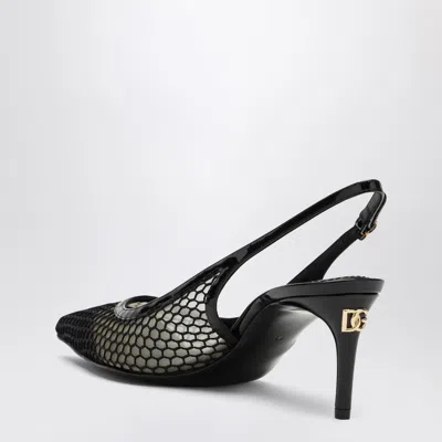 Dolce & Gabbana Vernice Patent Leather-trimmed Mesh Slingback Pumps In Black