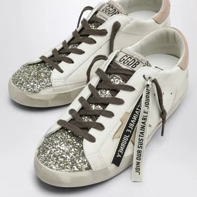 Golden Goose Super-star Glitter Leather Sneakers In White