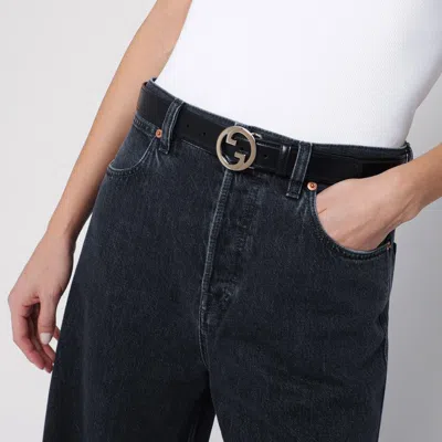 Gucci Smooth Leather Mini Belt With Adjustable Fit And Gold-colored Buckle In Black