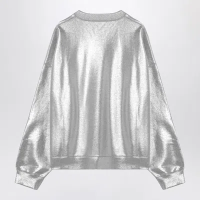 Shop Gucci Laminated Cotton Silver Sweatshirt With Logo Women In Gray