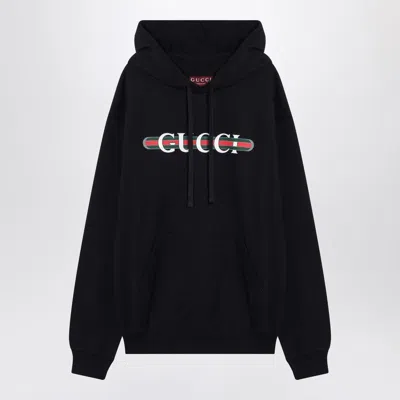 Gucci Blue Hoodie With Drawstring Hood And Logo Print On The Front In Jersey Man In Blue