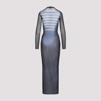 Jean Paul Gaultier Le Male Printed Mesh Long-sleeve Maxi Dress In Blue