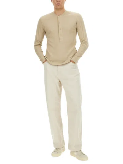 Shop Tom Ford Men Ribbed "henley" T-shirt In Cream