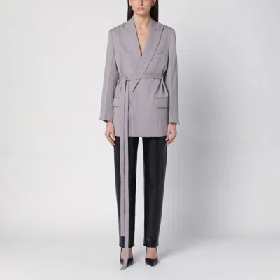 Victoria Beckham Light Grey Wool Jacket With Belt In Gray