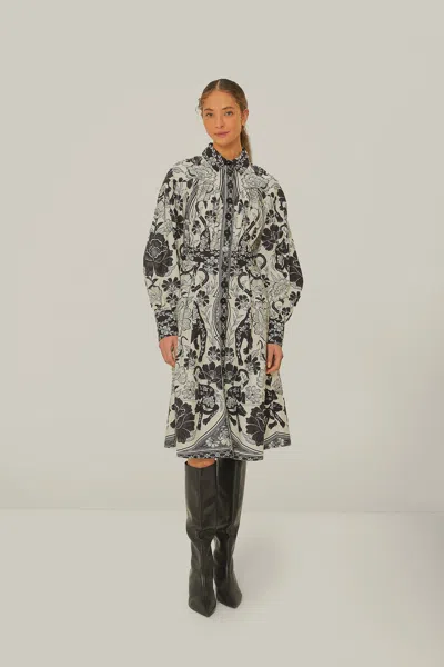 Farm Rio Active Off-white Flower Leopards Collared Midi Dress In Flower Leopards Off-white