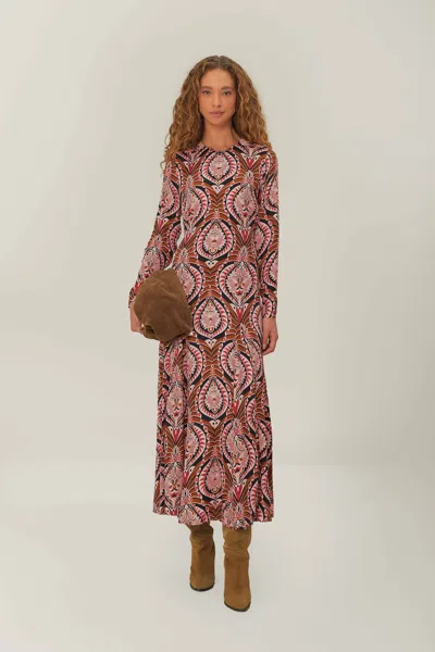 Farm Rio Active Brown Pineapple Jewelry Midi Dress In Pineapple Jewelry Multicolor